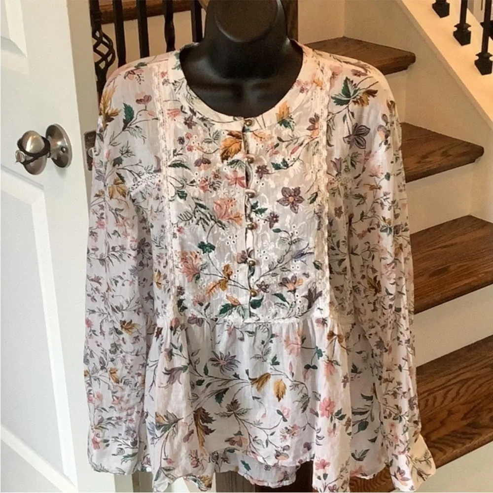 Anthropologie Genevra Lace Trim Peasant Blouse Size Small - Picture 4 of 13